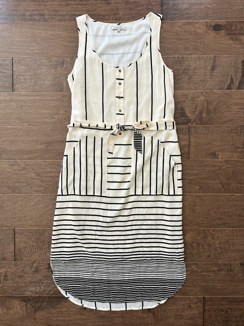 Broadway & Broome Madewell Tie Silk Sleeveless Shirt Dress Striped